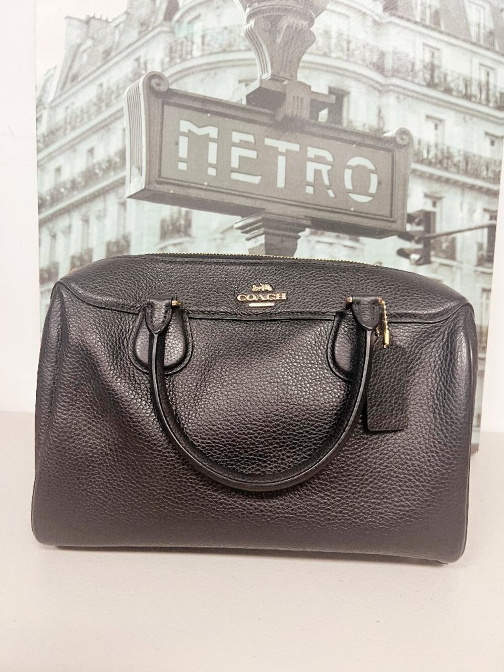 Coach F31376 Pebble Leather Large Bennett Satchel Crossbody Bag Black